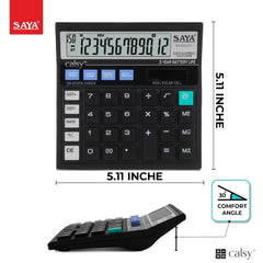 Saya SY-C512T1 Check And Correct Basic Desktop Calculator With 12 Digits Large Display | Ergonomic Design | Dual Power (Solar & Battery) | Ideal For Office & School Use | 1 Year Warranty