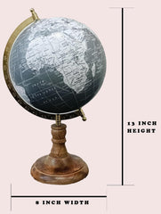 Rotating World Globe 8 Inch With Gold Arc & Wooden Stand For Show Piece For Home, Office, Study Table Decor, Birthday, Party Gifts For Students, White & Grey, Pack Of 1