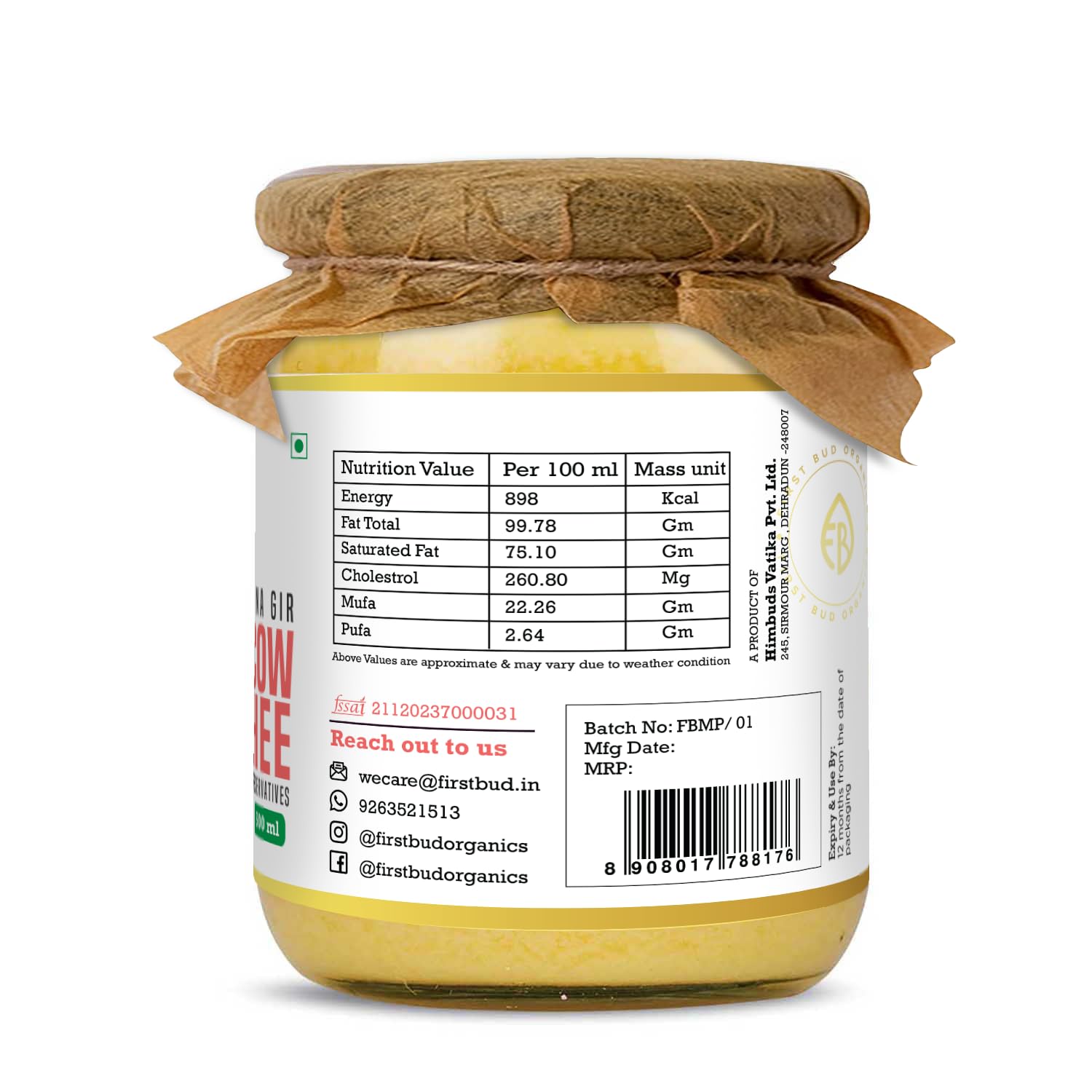 100% Natural Bilona Gir A2 Desi Ghee By First Bud Organics | Good Source Of Vitamin & Minerals Healthy Pure Desi Ghee Perfect For Glowing Skin | (1 Litr) 33.8 Ounce | Jar Pack 100% Natural Bilona Gir A2 Desi Ghee By First Bud Organics | Good Source Of Vitamin & Minerals Healthy Pure Desi Ghee Perfect For Glowing Skin | (1 Litr) 33.8 Ounce | Jar Pack