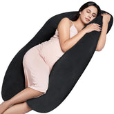 Full Body U Shape Pregnancy Pillow For Women, Maternity Pillow, Black Color | Pillow Gift For Pregnancy Sleeping, Premium Velvet Cover With Zip | Adjustable & Washable, Relieves Pain