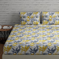 Bedsheets For King Size Bed With 2 Pillow Covers - 108 X 108 Inches | Flamingos Grey & Yellow | Perfect For Home Decor & Gifts | 144 Thread Count