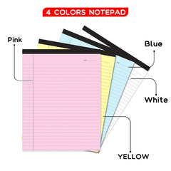 Office Notepads, A4 Size 275 X 205 Mm Legal/Wide Ruled, Colours Writing Office & Memo Pads, 4Pcs