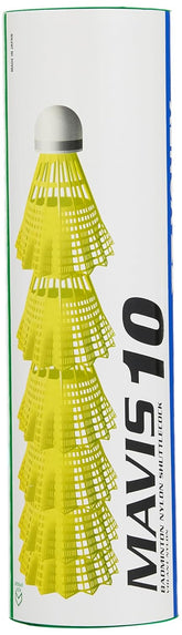 Yonex Mavis 10 Badminton Shuttlecocks Nylon | Yellow , Pack Of 6 , Cork Base & Nylon Skirt (Green Cap)
