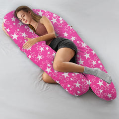 U Shaped Pregnancy Pillow, Maternity Pillow, 100% Cotton Removable Cover, Stardom Pink | Super Premium Pillow, Versatile Use, Pregnocare Microfibers, Breathable, Comfortable Pillow