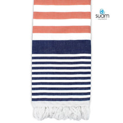 Suam Suntails Lightweight 100% Cotton Bath Towel 400 Gsm (Sandal -Dark Blue & Dark Blue - Orange, Suntails Towel, Cotton, Standard, 2, Af-Bt) - Pack Of 2