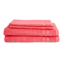 Welspun 100% Cotton Large 1 Bath + 1 Hand & 2 Face Towels 1000 Gsm | Dobby Solid Towel Combo Set (Coral Pink)