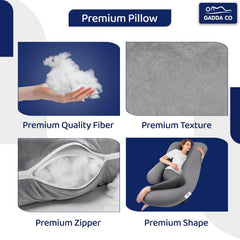 Pregnancy Pillows For Sleeping, J-Shape, Full Body Pillow & Maternity Support, Grey | For Back, Hips, Legs, Belly | For Pregnant Women With Removable, Washable Velvet Cover, Soft Pillow
