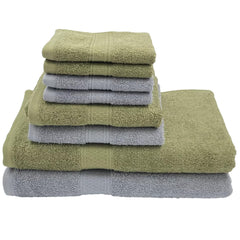 Patpug 100% Indian Cotton Plush Towel Set 2000 Gsm | Highly Absorbent, Fade Resistant, Quick Drying 2 Bath, 2 Hand & 4 Face Towel (Silver Grey & Oliver Green) - 8 Piece