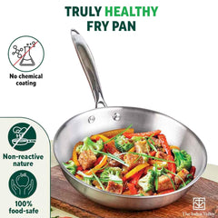 Triply Stainless Steel Fry Pan With Free Wooden Spatula For 1-2 People - Small, 24cm, 8.7 Inch, 1.5 Liters, 0.9 Kg | Induction Friendly, Nonstick 3-Layer Body, Toxin-Free, No Chemical Coating