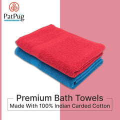 PatPug 100% Indian Ultra Soft Cotton 450 Gsm Bath Towel Large Bath Towel | Highly Absorbent Quick Drying Durable Towel For Men, Women & Kids (Ruby Red & Ocean Blue)