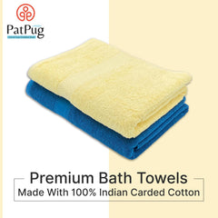 PatPug 100% Indian Ultra Soft Cotton 450 Gsm Bath Towel Large Bath Towel | Highly Absorbent Quick Drying Durable Towel For Men, Women & Kids (Ocean Blue & Sunray Yellow)