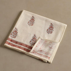 Peepul Tree 100% Pure Cotton Block Printed 2 Hand Towels 240 Gsm | Super Absorbent, Soft & Faster Drying, Floral Printed (Off-White Peach Floral)