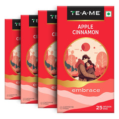 TE-A-ME Embrace Apple Cinnamon Tea - Pack Of 4 X 25 Tea Bags | Boosts Energy, Reduces Fine Lines & Wrinkles - Sugar Free, Caffeine Free | Enjoy Hot Or Cold - Fruit Tea Bags