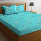 Premium Double Bedsheet With 2 Pillow Covers - 86 X 90 Inches, Sky Blue | 160 Tc Super Soft Glace Cotton - Breathable & Wrinkle Free - 3 Pcs Set