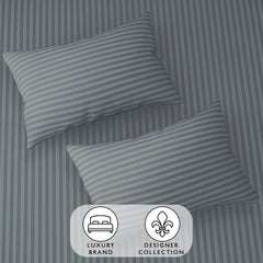 Stripes King Size Cotton Bedsheet With 2 Pillow Covers - 86 X 94 Inches, Dark Grey | Perfect For Home Decor, Guest House | Ideal For All Seasons