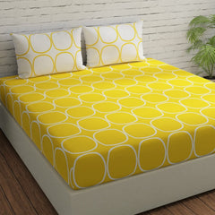 King Size Bedsheet For Double Bed With 2 Pillow Cover - 72 X 78 Inches, Yellow & White | Perfect For Lifestyles & Everyday Use | 144 Thread Count