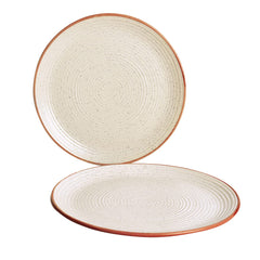 Studio Pottery Ribbed Ceramic Dinner Serving Plates Set Of 2 - Off White, Diameter: 10 Inches | Full Plates - Ceramic Platter - Fiesta Of Hope Collection