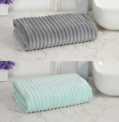 Cotton Bolls Premium Microfiber Bath Towel 300 Gsm | Ultra-Soft, Highly Absorbent, Superior Comfort, Durable & Elegant Design (2 Pcs) - Grey & Green