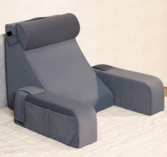 Reading Pillow With Arm Support & Headrest, Backrest Pillow For Bed, Grey | High-Resilience Foam Bed Back Support Pillow For Reading, Working & Relaxing | Removable Velvet Cover