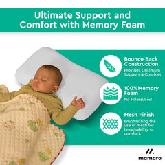 Memory Foam Baby Pillow, For Neck & Back Support, White - 20.5 X 11.5 X 2.5 Inches | Soft, Comfortable Sleeping Pillow For Newborns, Toddlers, Boys & Girls | Head Shaping, Baby Pillows