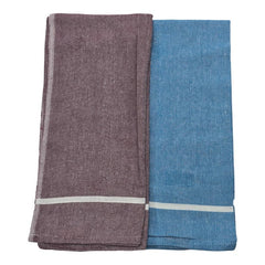 Ambika Stores & Readymades Large Size Kerala Traditional Cotton Bath Towel/Thorthu 700 Gsm | Light Weight Kerala Thorth & Stitched Towels (Brown & Blue) - 2 Pcs