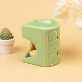 GREEN HANDCRAFTED SMALL CERAMIC BURNER WITH T-LIGHT CANDLE SET OF 1