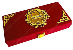 Best Wishes Decorative Cash Box With Clip Lock, Shagun Box, Jewellery Box, Money Box, Wedding Gift Box, Bangel Box, Designer Rectangular Floral Golden Box, Colour - Red