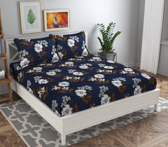 Double Bedsheet With 2 Pillow Covers - 88 X 90 Inches, Dark Blue | Light Weight & Breathable-Beautiful Design Bedsheet