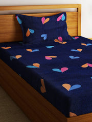 Single Bedsheet With 1 Pillow Cover - 55 X 86 Inches, Navy Blue | Normal Hand Wash Or Machine Wash | Breathable & Wrinkle Free