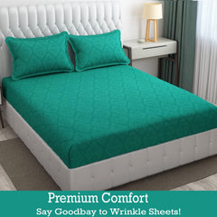 144 TC Rotary Printed King Size Bedsheet With 2 Pillow Covers - 90 X 95 Inches | Sea Green, Damas Design Bedsheet | Machine Washable & Wrinkle Resistant