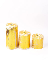 GOLD DUST UNSCENTED PILLAR CANDLE SET OF 3 | 4, 3*6INCH EACH LONG BURNING TIME