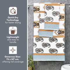 Mafatlal Madhuban Premium Waffle Cotton 1 Bath & 2 Hand Towel 700 Gsm | Hand Printed Floral Quick Dry, Soft & Absorbent Towel (Caribou) - 3 Pcs
