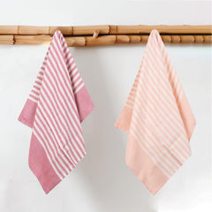 Mush Bamboo Turkish Hand Towels 250 Gsm | 100% Bamboo Gym Towel For Men & Women | Ultra Soft, Absorbent & Quick Dry Towel | Red Stripe & Peach (Set Of 2)