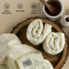 Mush 100% Bamboo Face Towel 2400 Gsm | Ultra Soft, Absorbent, Quick Dry Towels For Facewash, Gym, Pool, Sports, & Travel - Cream (Pack Of 12)