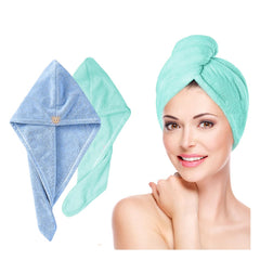 Fezora Hair Towel Wrap For Women (Pack Of 2) | Quick-Dry Microfiber Hair Turban With Elastic Loop | Super Absorbent Hair Drying Towel For Ladies & Girls (Sky & Pista Green)