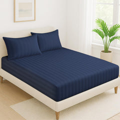 100% Cotton 1 Double Bedsheet For King Size With 2 Pillow Covers | 78 X 72 Inches, Navy Blue - 130 Thread Count Soft & Comfortable | Ideal For Guest Room, Hotel