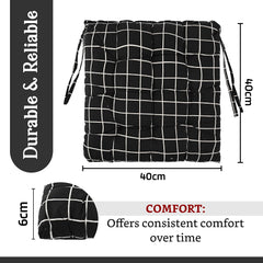 Soft Cotton Chair Cushions Pillow For Sitting, Printed - Black & Light Grey | Pillow For Office Work & Posture Support | Sitting Cushion, Pain Relief, Comfortable Pillow - Pack Of 4