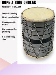 Indian Handmade Rope & Ring Dholak - Black & Grey | Perfectly Symmetric Round Dholak - Dholak For Festival, Wedding, Satsang | Very Easy To Tune