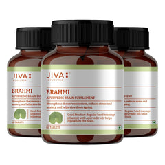 Jiva Brahmi 500mg 100% Ayurvedic Formulation Rejuvenates Nervous System, Reduces Stress, Anxiety & Slows Down Aging | 60 Tablets 100gm 0.2lbs Each Pack Of 3