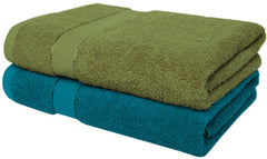 Cloth Fusion 100% Cotton Bath Towels 500 Gsm Large Size Set Of 2, Ultra Soft Bath Towel For Women & Men (Green & Turquoise)