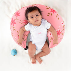 Feeding Pillow For New Born Baby, 5 In 1 Multipurpose Use, Nursing Pillow, Pink | Pillow With Belt & Hoop For Breastfeeding With Cotton Removable Cover | Machine Washable, Comfortable