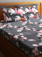 Microfiber Double Bedsheet With 2 Pillow Covers - 85 X 86 Inches, Grey & Pink | Normal Hand Wash Or Machine Wash | 144 Thread Count