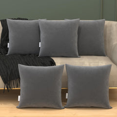 Microfiber Square Soft Pillow Cushion For Sofa & Bed, Grey - 16 X 16 Inch | Fluffy For Comfort & Back Support | Hypoallergenic, Washable | Premium Velvet Outer Cover With Zip - Pack Of 5