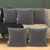 Microfiber Square Pillow, Cushion For Sofa, Car & Decoration, Grey, Size - 12 X 12 Inch | Throw Pillow, Back & Neck Support, Hypoallergenic, Washable, Grey Velvet Cover - Pack Of 5