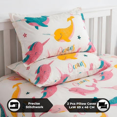 Kids Double Bed Bedsheet Set With 2 Pillow Covers - 88 X 100 Inches, Baby Pink & Yellow | Soft Bedding For Boys & Girls | Bubbly Buddies Design