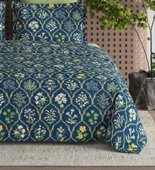 1 Double Bedsheet For King Size With 2 Large Size Pillow Covers - 108 X 108 Inches, Navy Blue | Light Weight, Suitable For All Seasons & Easy To Wash
