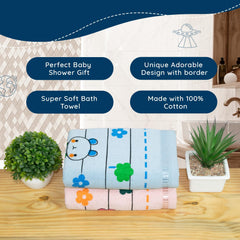 Rangoli 100% Cotton Baby Bath Towel 600 Gsm | Super Soft & Highly Absorbent, Anti-Bacterial, Multipurpose Towels (Light Blue & Light Pink) - Pack Of 2