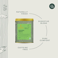 Luxmi Estates Fennel Mint Herbal Tea - 100gm Tin Caddy, 3.5 Ounce, 50 Cups | USDA Organic Certified Tea - Caffeine Free Herbal Tea | Additives Free Loose Leaves