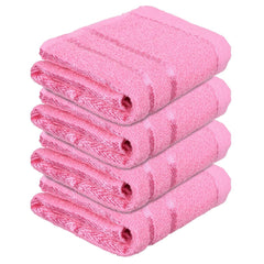 Heart Home Face Towel 800 Gsm | Facewash For Travel Workout Hand Towel | Lining Design Pack Of 4 (Pink)