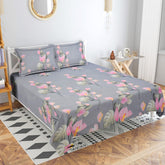 Double Bedsheet With Two King Size Pillow Covers - 90 X 100 Inches, Dark Grey & Pink | 100% Cotton Feel Soft Breathable Wrinkle Free | Ideal For Daily Use Home